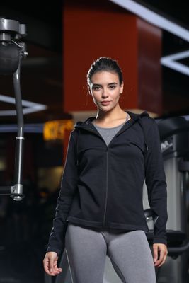Full Zip Performance Long Sleeve Hoodie Umidity Wicking Regular Fit