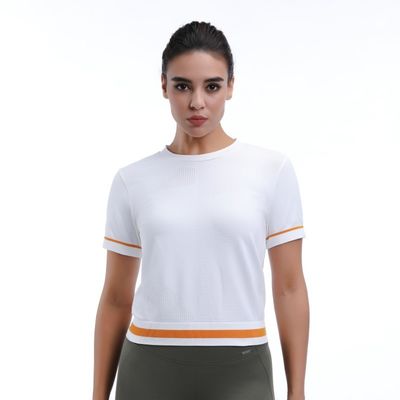 Maglia tagliata allenamento manica corta leggero ventilato elegante per lo yoga e la corsa